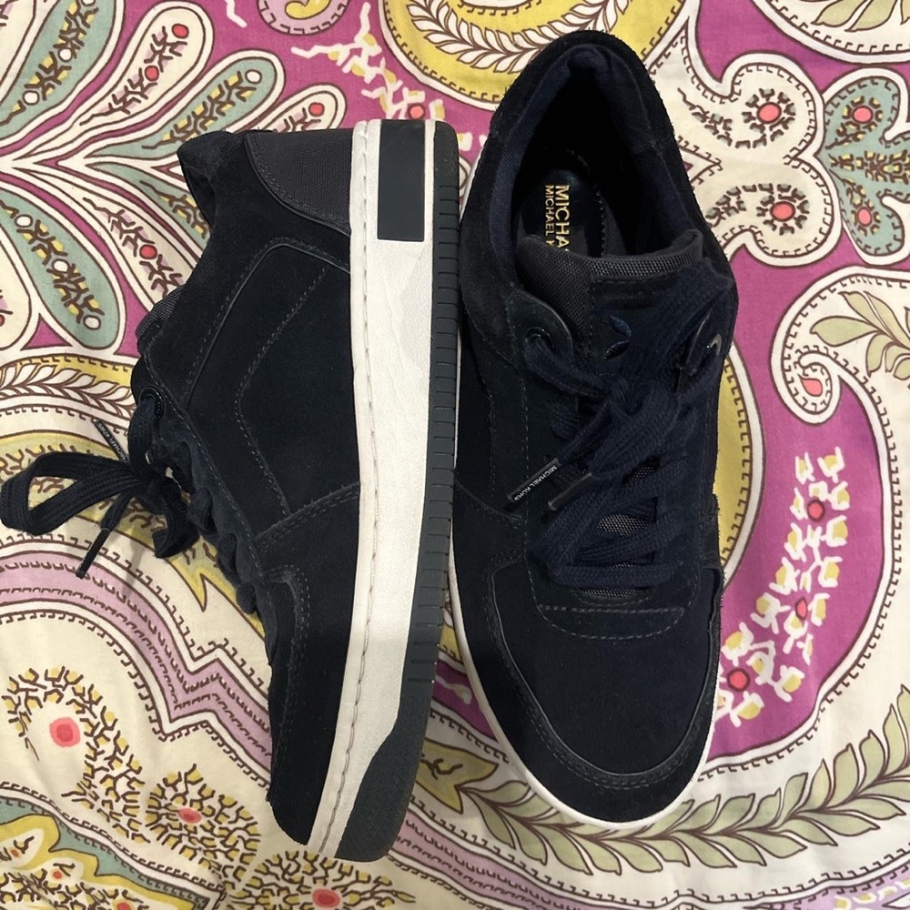 michael kors blue velvet lace up sneakers